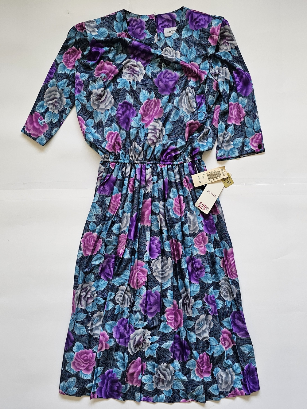 Floral Midi Dress in Teal, Purple & Gray Sz. 10P